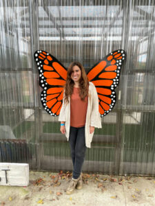 Rebekah Lowell with monarch wings.