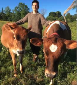 Jade Archer with two cows